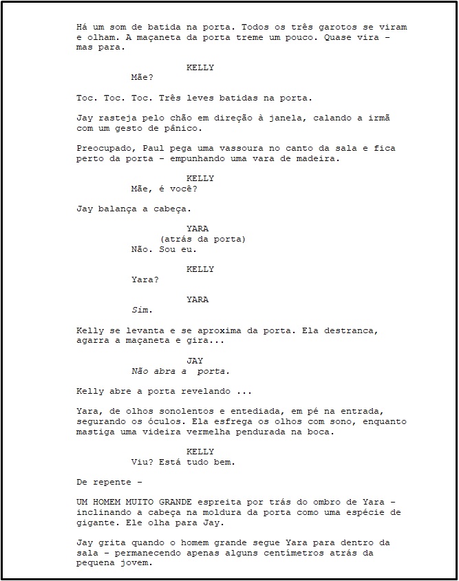 Trecho do roteiro "Corrente do Mal", escrito por David Robert Mitchell.